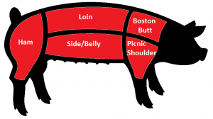 Diagram of primal cuts for pork