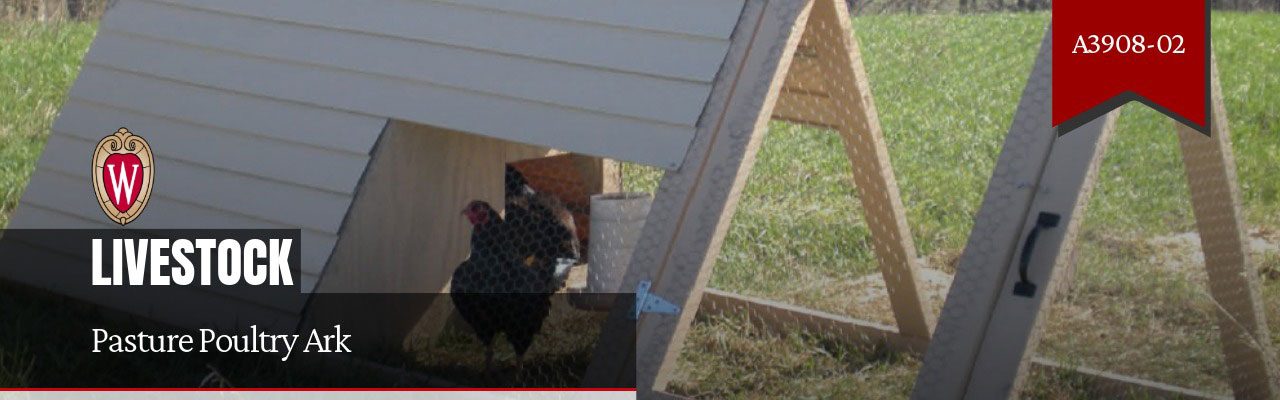Article title "Pasture Poultry Ark" by Adam Hady. Publication number A3908-02 is shown. In the background a chicken ark with a breeding trio of standard dark Cornish.