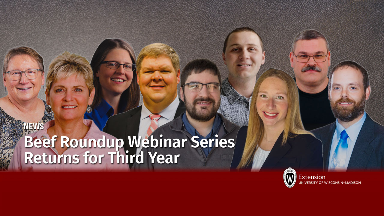 A group of nine individuals shown and the News title of "Beef Roundup Webinar Series Returns for Third Year".